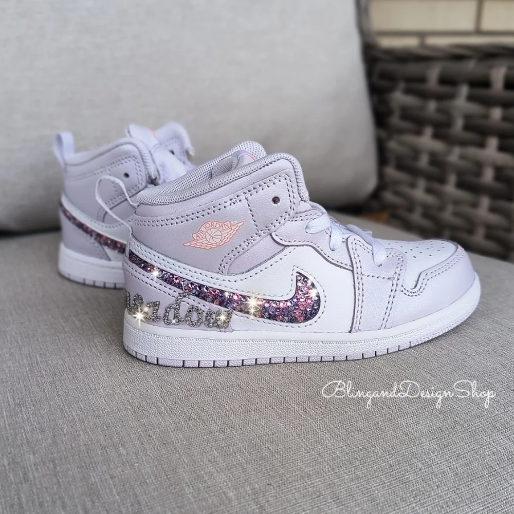 Girls Jordan 1 Mid SE Toddler Shoes Custom With Swarovski Crystals Personalized